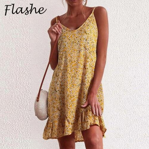 New Floral Print Party Dress Women V Neck Elegant Sexy Dress Boho Sleeveless Casual Summer Holiday Beach Mini Dress 2021
