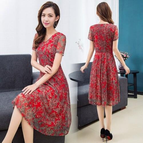 Fashion Summer Chiffon Floral Short Sleeve V-neck A-line Casual Women Party Dress Sukienki Ropa Mujer Vestido 4531