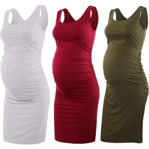 1pc 7 Colors New Summer Pregnant Dress Women Maternity Sleeveless Soft Breathable Round Neck Dress Fashion For Pregnant Woman