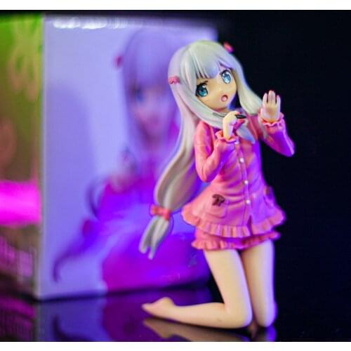 12CM Anime Manga Teacher Izumi Sagiri Doll Pink Kneeling Home Clothes Izumi Sagiri Boxed Hand-Run Model Car Decoration Collectio