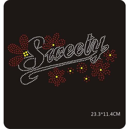 2pc/lot Sweety flower iron on applique patches hot fix rhinestone motif designs iron on transfer for shirt