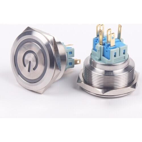 30mm 3V 5V 6V 12V 24V 220V Ring power mark Led Light Momentary/Latching Push Button Switch Metal Industrial Car DIY Switch