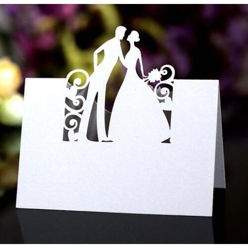 50pcs Laser Cut Bride and Groom Table Name Place Card Guest Message Setting Invite Greeting Card Wedding Party Favor Decorations