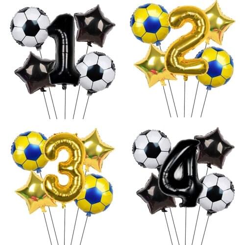 6pcs Football Birthday Helium Balloons Sport Theme Black Gold Foil Globos Kids Classic Toys Baby Birthday Party Decorations