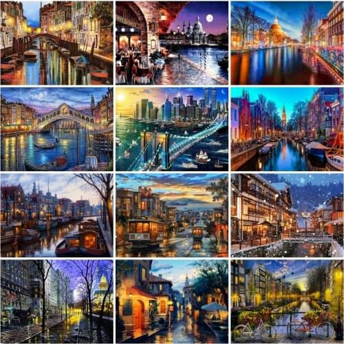 AZQSD Diamond Painting Town 5D DIY Full Square Drill Diamond Embroidery Street Landscape Rhinestones Art Home Decor Crafts