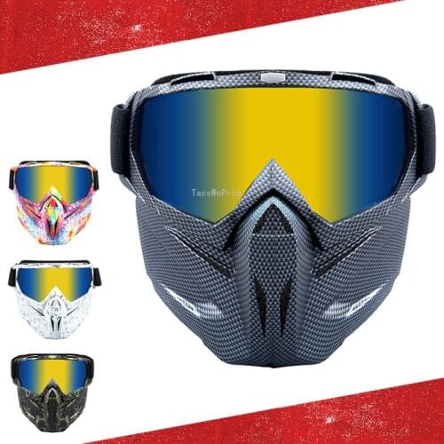 Army Airsoft Full Face Mask Protective Motorcycle Face Mask with Detachable Goggles Military Tactical Combat Safety Face Mask