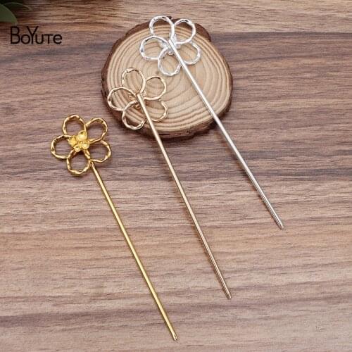 BoYuTe New Arrive (5 Pieces/Lot) Metal Alloy 34MM Flower Hair Stick Diy Jewelry Accessories Retro Hair Jewelry Materials