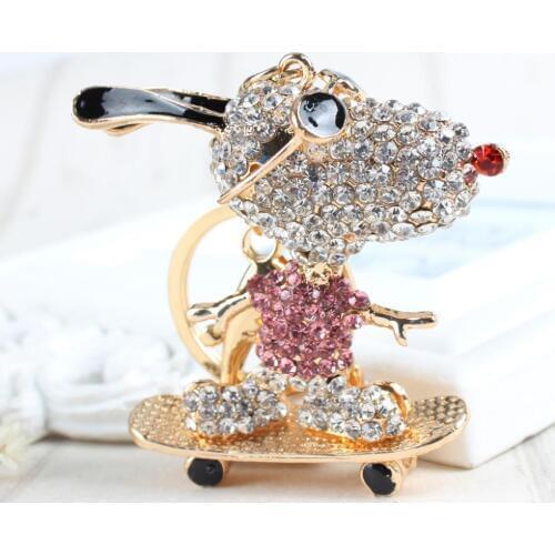 Skateboard Dog Sunglasses Lovely Charm Crystal Cute Purse Bag Keyring Car Key Chain nice Gift For Best Friend Club