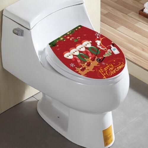 2020 Face Cover Elk Santa Claus PVC Christmas Decal Removable Bathroom Toilet Lid Sticker Home Xmas Decoration