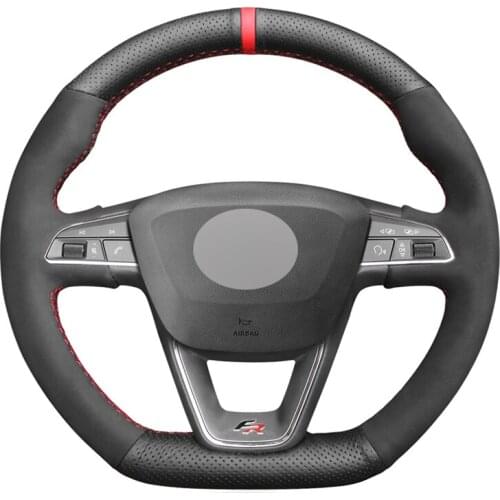 Black Suede Artificial Leather Car Steering Wheel Cover for Seat Leon Cupra Leon ST Cupra Leon ST Cupra Ateca Cupra Ateca FR