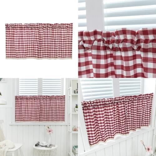 Elegant Buffalo Check Lace Gingham Kitchen Window Curtain Treatments, 130x41cm