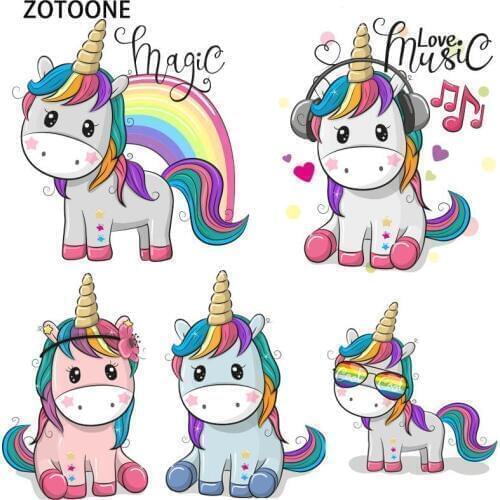 ZOTOONE T-Shirt Diy Patches Cute Fashion Cartoon Unicorn Printed Clothes Stickers Heat Transfers Iron on Patches for Clothing S