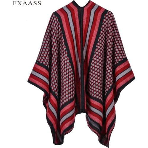 FXAASS Autumn Winter Shawl Fashion Poncho Women Cashmere Scarf Lady Luxury Blanket Warm Pashmina Striped plaid Wholesale Cape