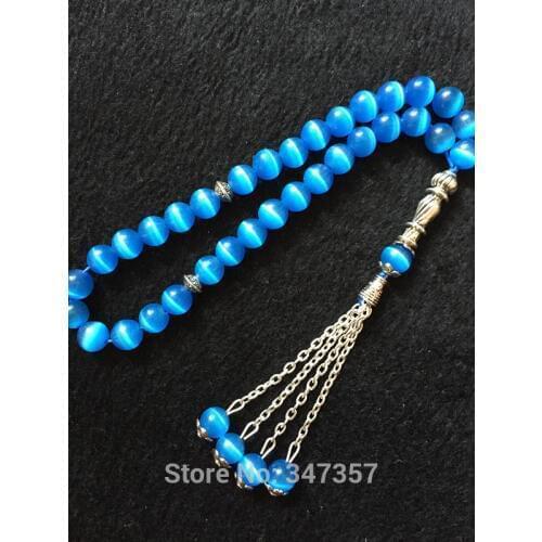 Islamic 33 prayer Beads Bracelet Blue Cats Eye Stone Semi-precious Stone Rosary Allah misbaha sibha tesbih tespeeh