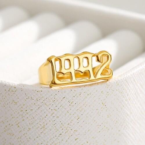 Custom Old English Year Number Ring Custom Gold Color unisex punk rings stainless steel jewelry For Men Dropship Year Rings Gift