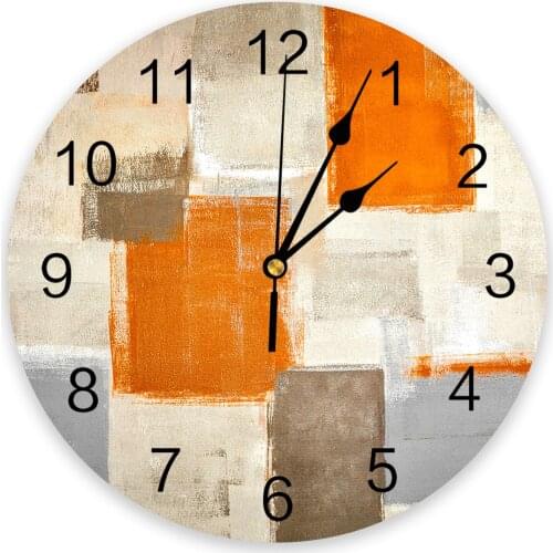 Oil Painting Abstract Geometric Orange Print Wall Clock Wall Art Silent Non ticking Round Wall Watch for Home Decortaion Gift