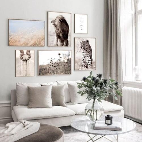 Nordic Natural Scenery Animal Hand Sand Plant Cotton Text Letters Canvas Painting Wall Picture Poster For Living Room Decoration