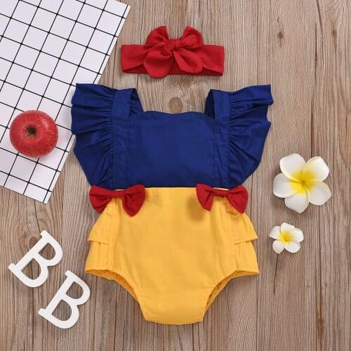 Newborn Baby Girl Clothes Baby Girls Cotton Patchwork Ruffles Sleeves Romper Jumpsuit Bow Headband Backless Summer Outfit Set