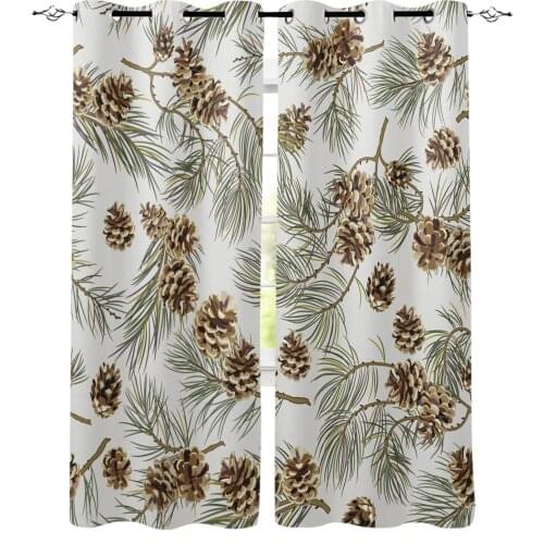 Brown Pine Cones Leaves Branches Plant Blackout Curtain for The Bedroom Living Room Kitchen Curtain Panel Study Blackout Curtain