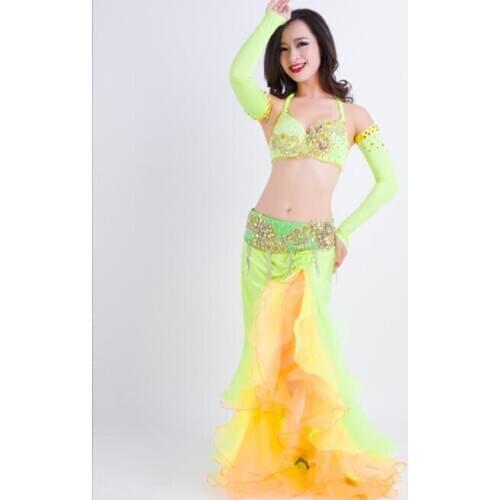 New Adult Belly Dance Performance Set Flannel Split Skirt Oriental Dance Performance Clothing