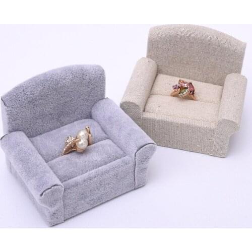 HOSENG Creamy-White Blue Cute Mini Sofa Ring Storage Box Velvet Jewelry Packaging Necklace Earring Case Birthday Gift HS_459