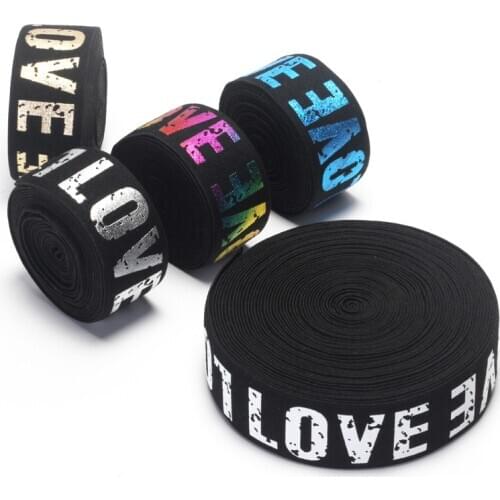 25mm 40mm LOVE Foil Print Flat Elastic Band Sewing Clothing Accessories Nylon Webbing Garment Sewing Underwear Accessories 1yard
