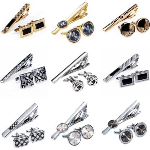 Fashion High Quality Necktie Clip For Mens Gift Classic Pattern Tie Bar Cufflinks Tie Clip Set Men Jewelry Accessory Barry.Wang