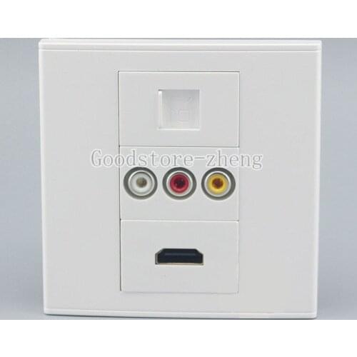 Wall Face Plate 3RCA AV + HDMI +RJ45 Cat5 Networ Socket Assorted Panel Faceplate