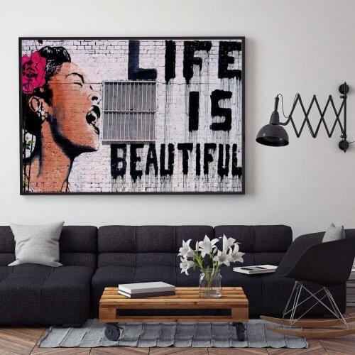 Canvas Wall Art Paintings Graffiti Banksy Woman Letter Modular Pictures Printed Poster for Living Room Home Decoration Framework