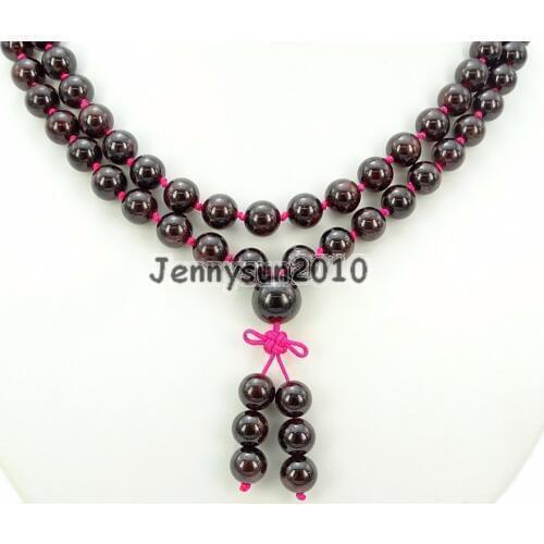 Natural Garnet 8mm Gems Stone Buddhist 108 Beads Prayer Mala Knot Necklace Multi-Purpose 5Strands/Pack