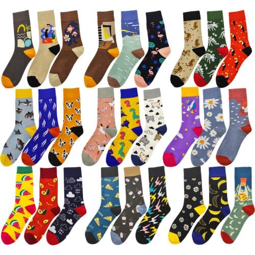 Spring and Summer Cartoon Hand-painted Hip Hop Women Socks Japanese Harajuku Kawaii Art Abstract Pizza Fruits Animal Men Socks
