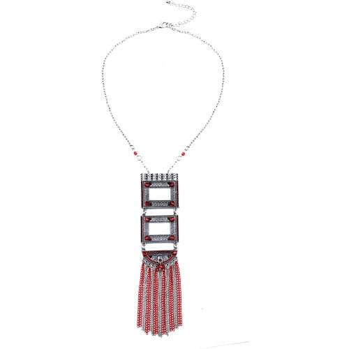 Turkish Vintage Silver Color Metal Geometric Pendant Necklaces for Women Long Tassel Bib Statement Necklace Gypsy Tribal Jewelry