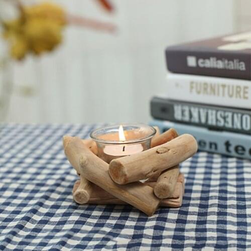 Candlesticks Candle Holders Wooden Driftwood Candlestick Glass Creatives Decoration For Home Ornament A1