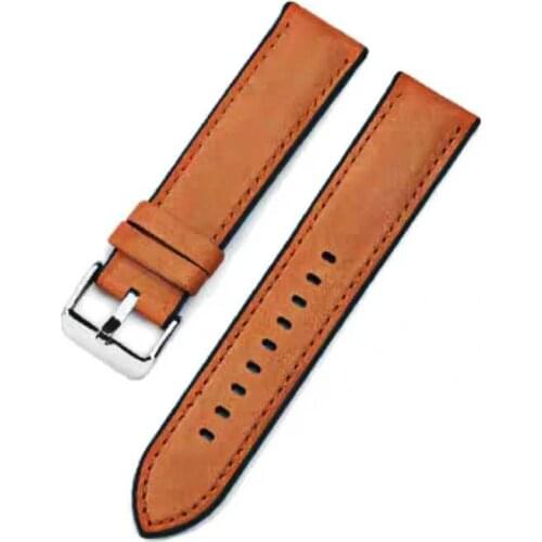Genuine leather watch strap with silicon rubber backside skin friendly
