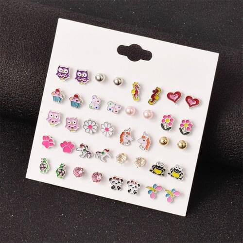 Super Cute Colorful Stud Earrings Animal Flower Mermaid Rainbow Unicorn Cute Earring Set Gifts for Girls Kids Women Xmas
