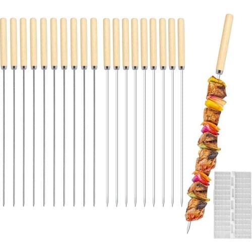 Kebab Skewers, 20 Pcs Stainless Steel BBQ Skewers Reusable Metal Skewer Sticks Flat And Round Barbecue Grilling Skewers