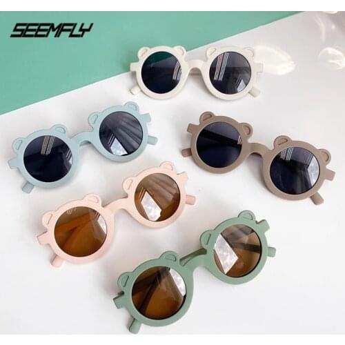 Seemfly Cute Cartoon Round Children Sunglasses Kids Beach Outdoor Protection UV400 Sunglasses Boys Girls Travel Party Eyewear