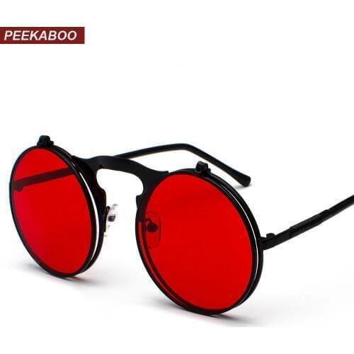 Peekaboo unisex retro steampunk sunglasses flip up green yellow red small round summer style unisex sun glasses men women