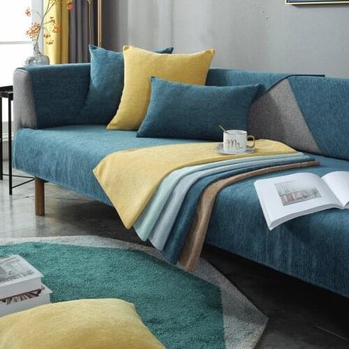 High Grade Solid Color Thicken Chenille Sofa Cover Silicone Anti-slip Bottom Soft Hand Feeling Universal Sectional Sofa Towel