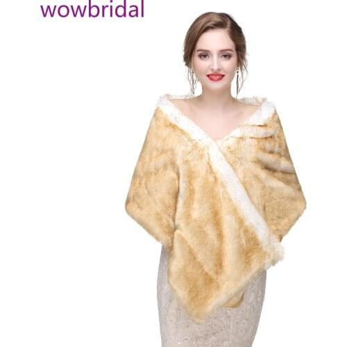 WOWBRIDAL Warm Faux Fur Winter Bridal Cape Wedding Cloaks Party Wraps Jacket Wrap Boleros De Encaje Boleros De Mujer