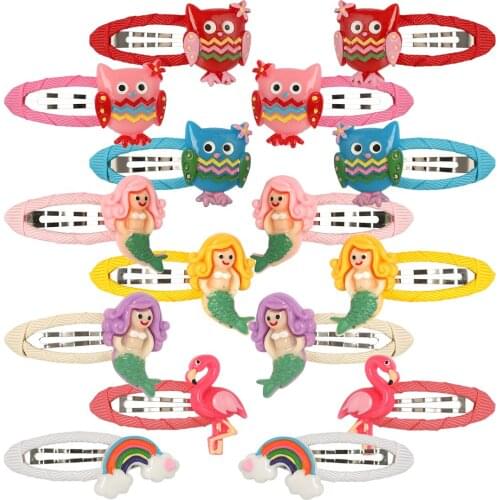 8pcs/pack Flamingos Hairpins Mermaid Barrettes Little Girls Owl Hair Clips Bobby Pin Childrens Hair Accessories