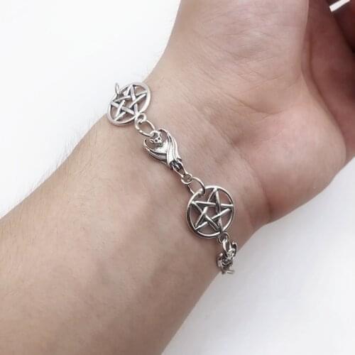 Occult Dark Goth Independent Pentagram Bat Bracelet Womens E Girl Grunge Aesthetic Accessories Jewelry Unif Bracelet