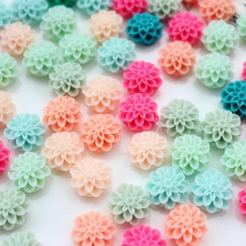 220pcs Mini Honeycomb Dahlia Flowers, Mixed Colors Resin Cabochons, Mum Shaped 14mm