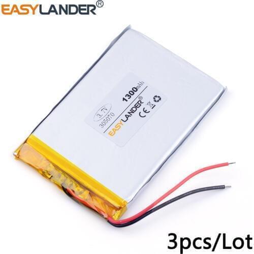 3pcs /Lot lithium Li ion polymer rechargeable 305070 1300mAh For Mp3 MP4 GPS PSP DVD mobile video game PAD E-books Tablet PC