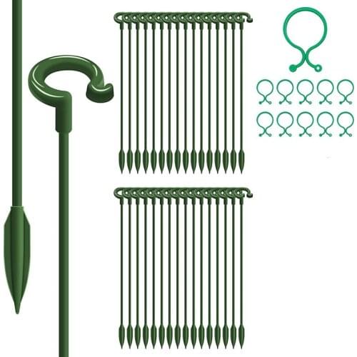 30Pcs Garden Single Stem Plant Support Stake with 20 Pcs Plant Cage Support Rings Flower Support Stakes for Tomatoes