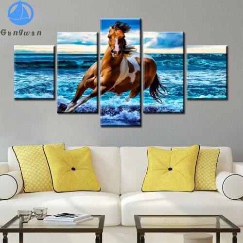5D DIY Diamond Embroidery Modern animal art, horses running on the beach Diamond Painting Cross Stitch Mosaic New 5pcs