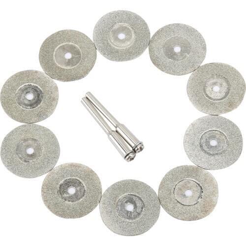 10PCS Rotary Diamond Cutting Discs +2 Arbor Shaft Dremel Drills Tool 25mm Dia Sharp Cutting Gem stones Rotary Disk Craft Metal