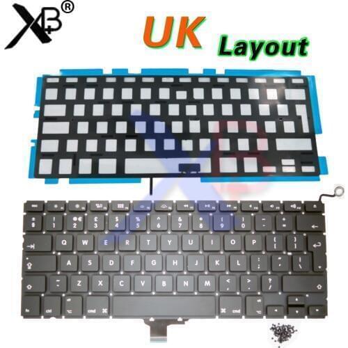 UK keyboard/Backlight Backlit+100pcs keyboard screws For MacBook Pro 13.3" A1278 2008-2012 Years