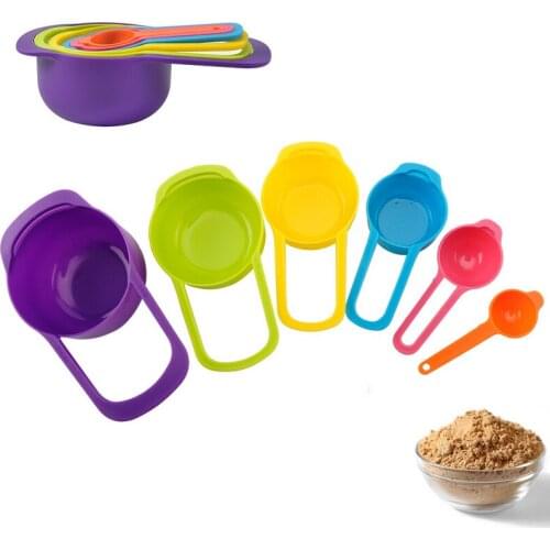 Household Baking Tools Plastic Measuring Cup and Spoon 6 Piece Set Multi-function Milk Powder Spoons with Scale