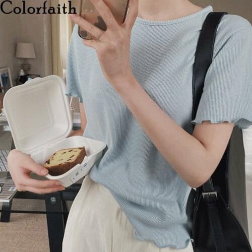 Colorfaith New 2021 Women Summer T-Shirt Bottoming Basic Soild Fashionable Minimalist Style Korean Wild Lady Oversize Tops T3265